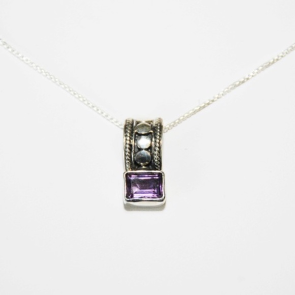 925 Sterling Silver Purple CZ Pendant Chain Necklace - Picture 4 of 4